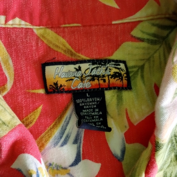 Havana Jack's Cafe Hawaiian Rayon Shirt L Hot Pink Vintage VLV Tiki - Picture 3 of 4